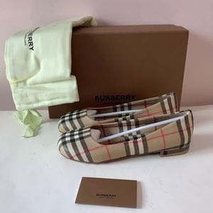 BNIB BURBERRY JOY CHECK PLAID BALLERINA FLATS  SZ.36.5